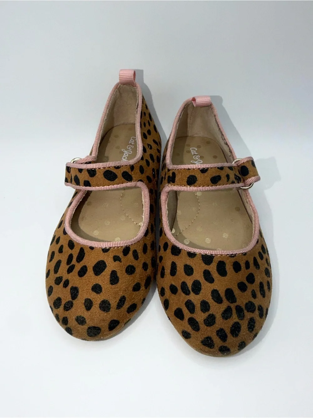 Cat & Jack Brown Leopard Print Mary Jane Shoes with Pink Trim